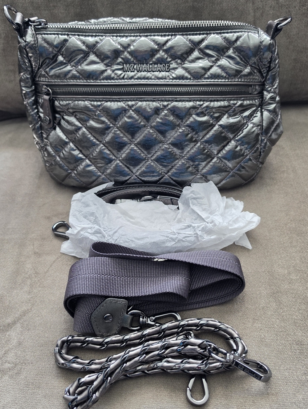 MZ Wallace Crosby Ella Crossbody in Pewter Metallic